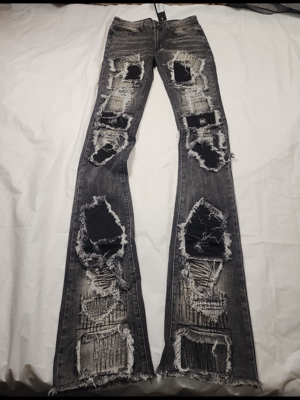 ROCKSTAR ORIGINAL Men's Flare Jeans Distressed Ripped Denim Jeans Gray/Black